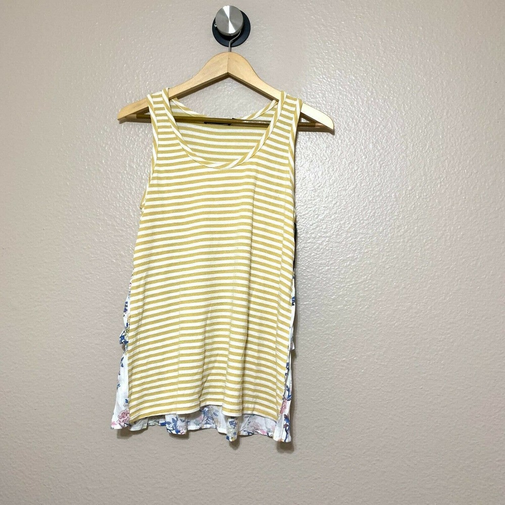 Doe & Rae Floral Ruffle Striped Knit Tank Top
